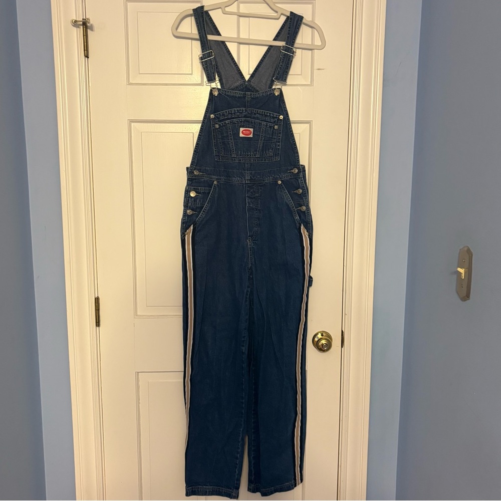 Deadstock Vintage Blue Denim Overalls with Striped Detail